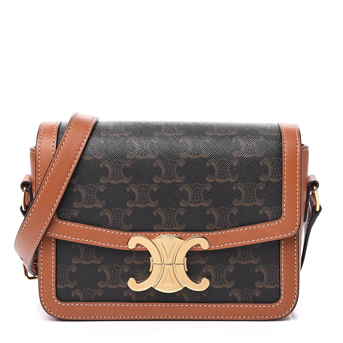 Calfskin Triomphe Canvas Teen Triomphe Bag Tan