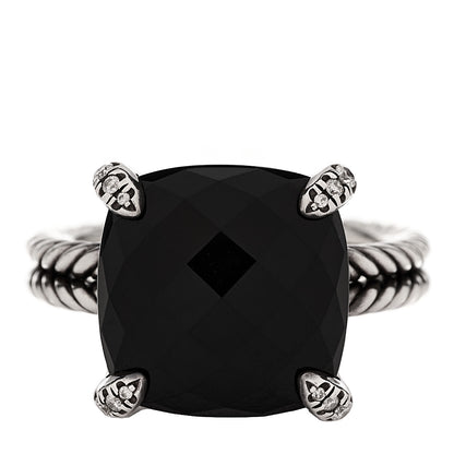 David Yurman Sterling Silver Diamond Onyx 14mm Chatelaine Ring 57 8 1 of 4