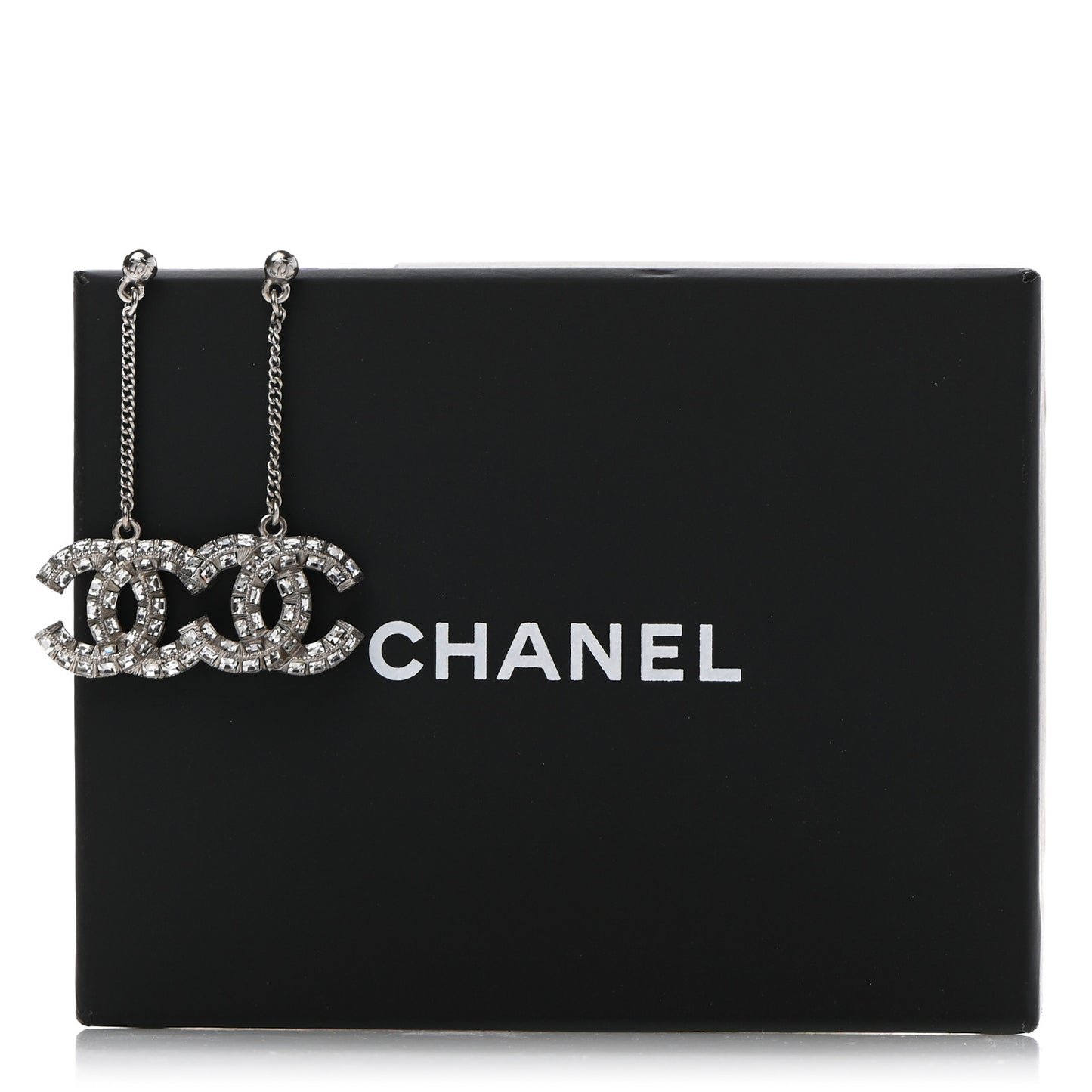 Baguette Crystal CC Drop Earrings Silver
