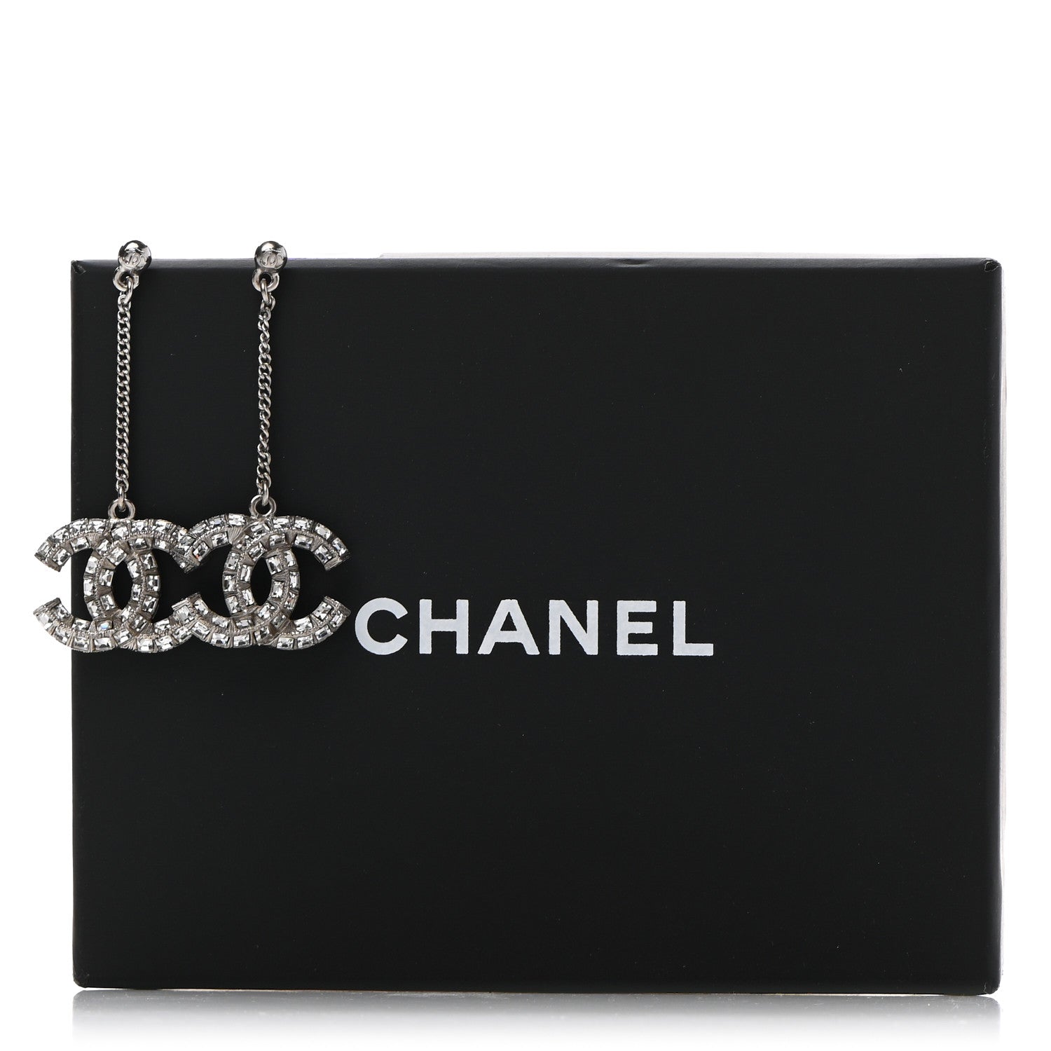 Chanel Baguette Crystal CC Drop Earrings Silver 5 of 5