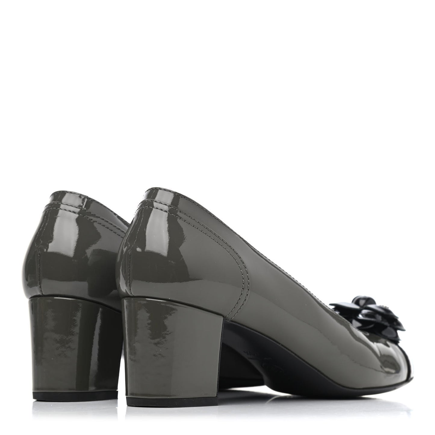 Patent Calfskin Camellia CC Cap Toe Pumps 40.5 Green Black