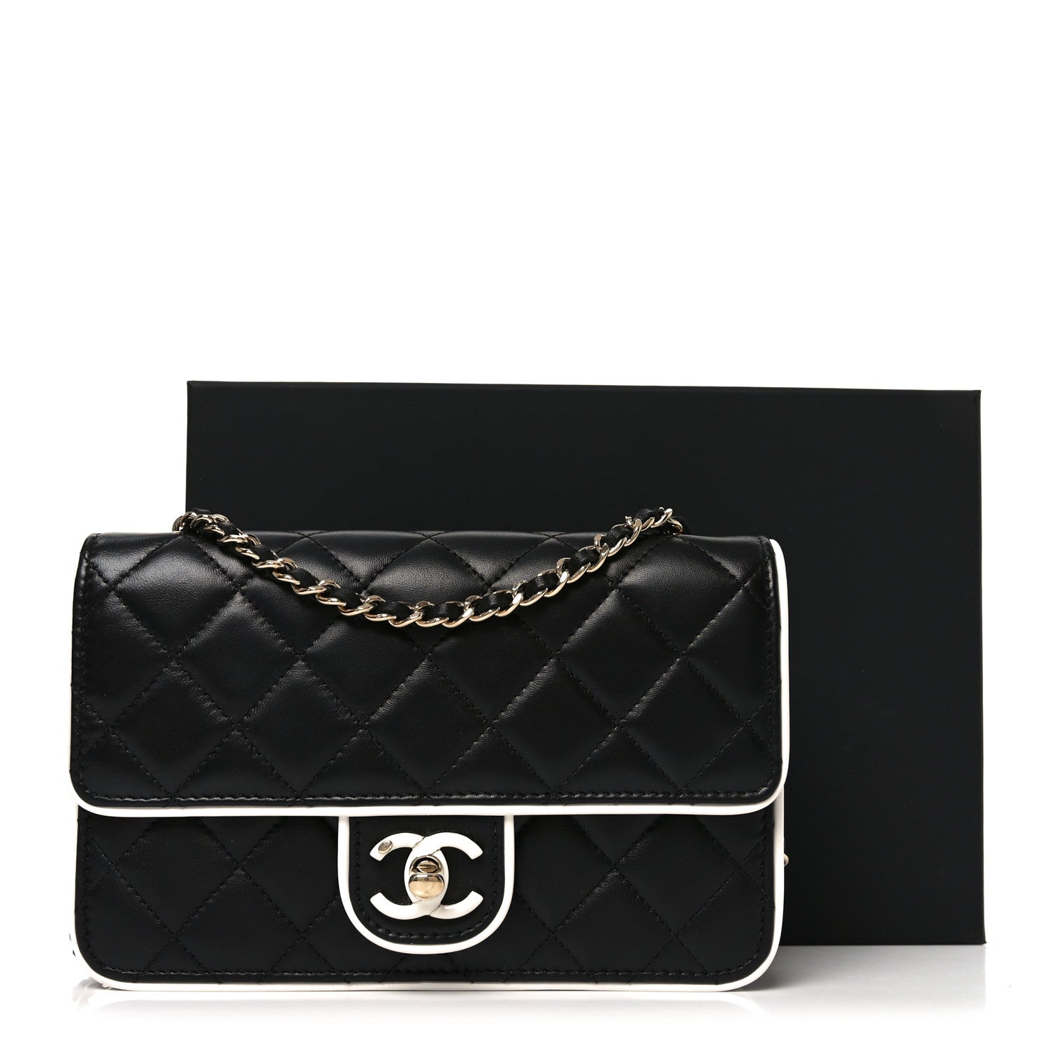 Chanel Lambskin Quilted Resin CC Mini Flap Bag Black White 11 of 11