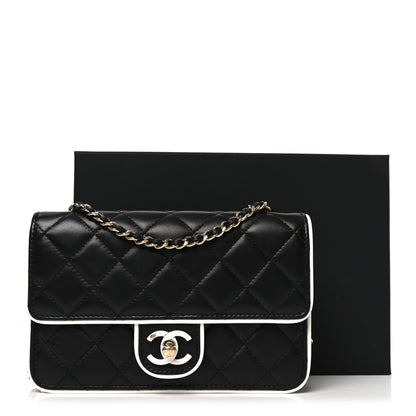 Chanel Lambskin Quilted Resin CC Mini Flap Bag Black White 11 of 11