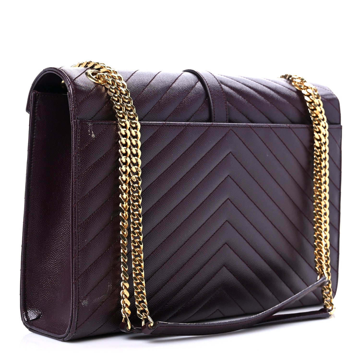 Saint Laurent Grain De Poudre Matelasse Chevron Large Monogram Satchel Rouge Legion 3 of 10