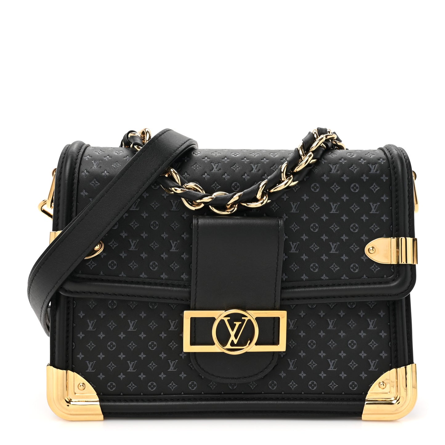 Calfskin Nanogram Embossed Dauphine MM Black