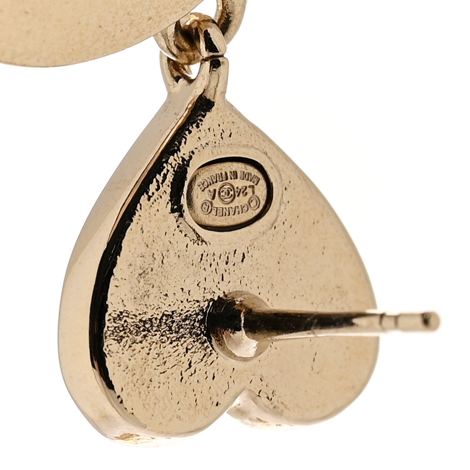 Chanel Metal Enamel CC Heart Drop Earrings Gold Black Pink 4 of 4