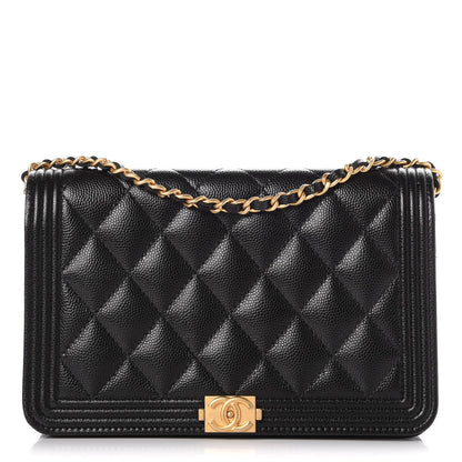 Chanel Caviar Quilted Boy Wallet On Chain WOC Black 1 of 9