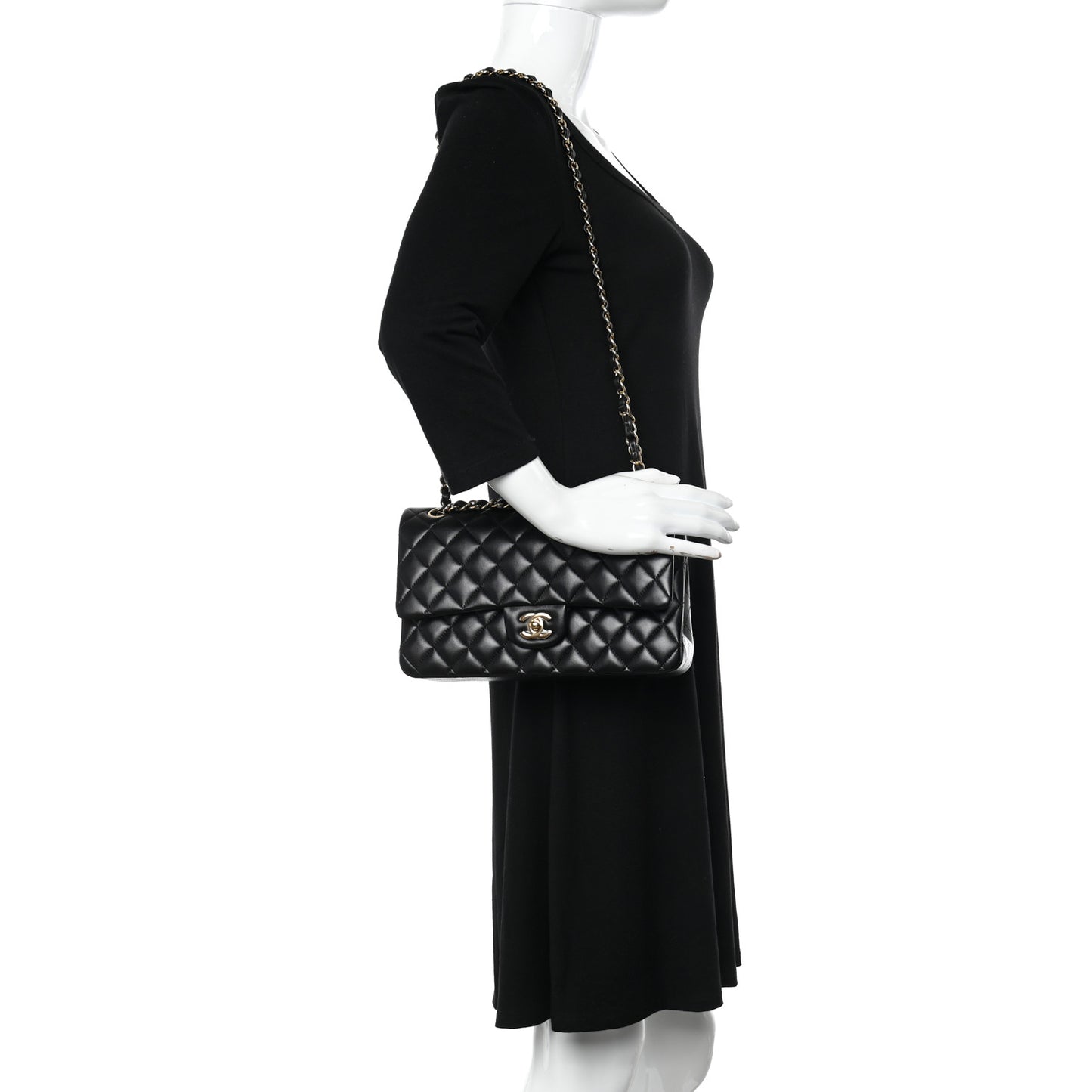 Lambskin Quilted Medium Double Flap Black