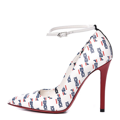 Fendi X FILA Vitello Mania Logo Print High Heel Pumps 36 White Blue Red Fragola 1 of 9