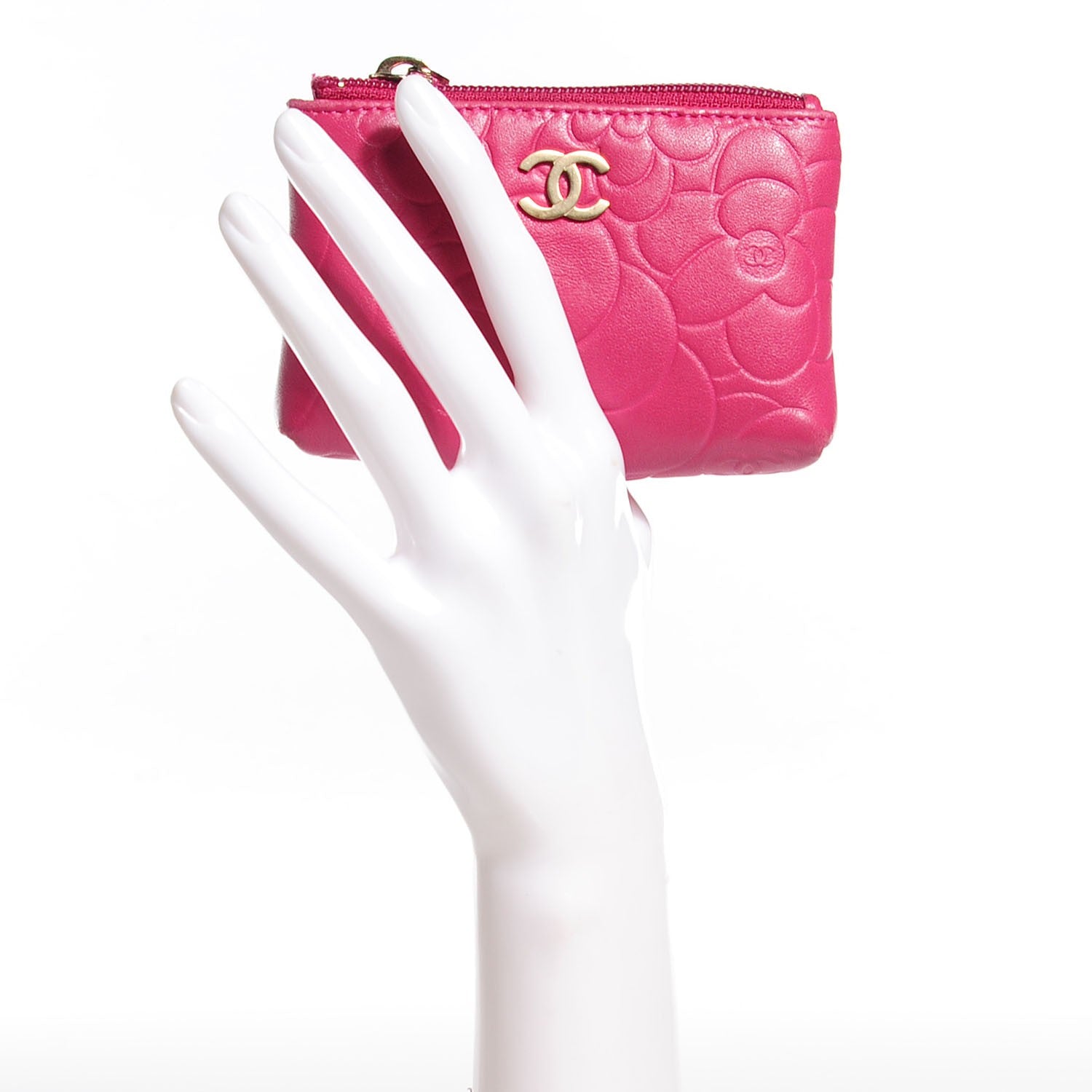 Chanel Lambskin Camellia Embossed Key Holder Case Fuchsia 2 of 7
