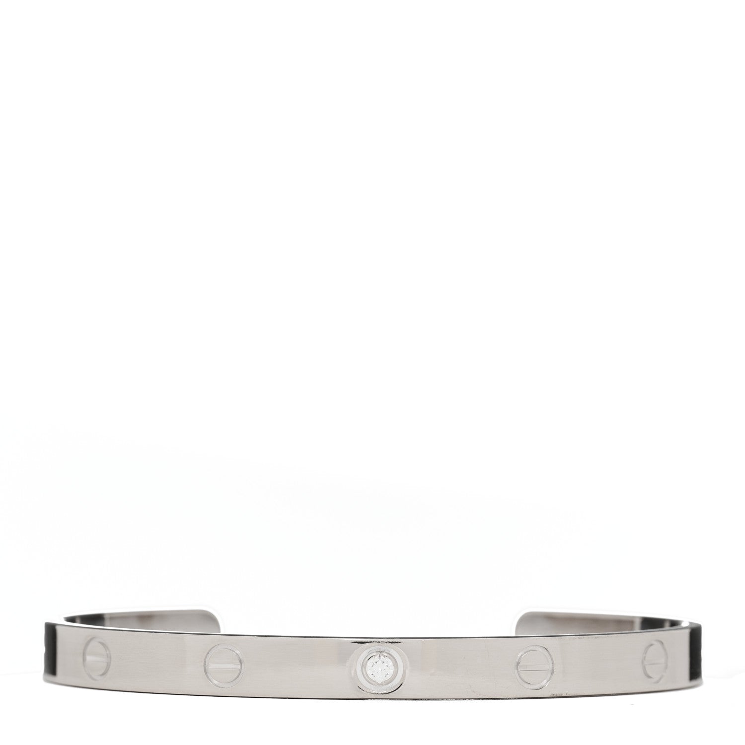 Cartier 18K White Gold 1 Diamond LOVE Cuff Bracelet 19 1 of 4