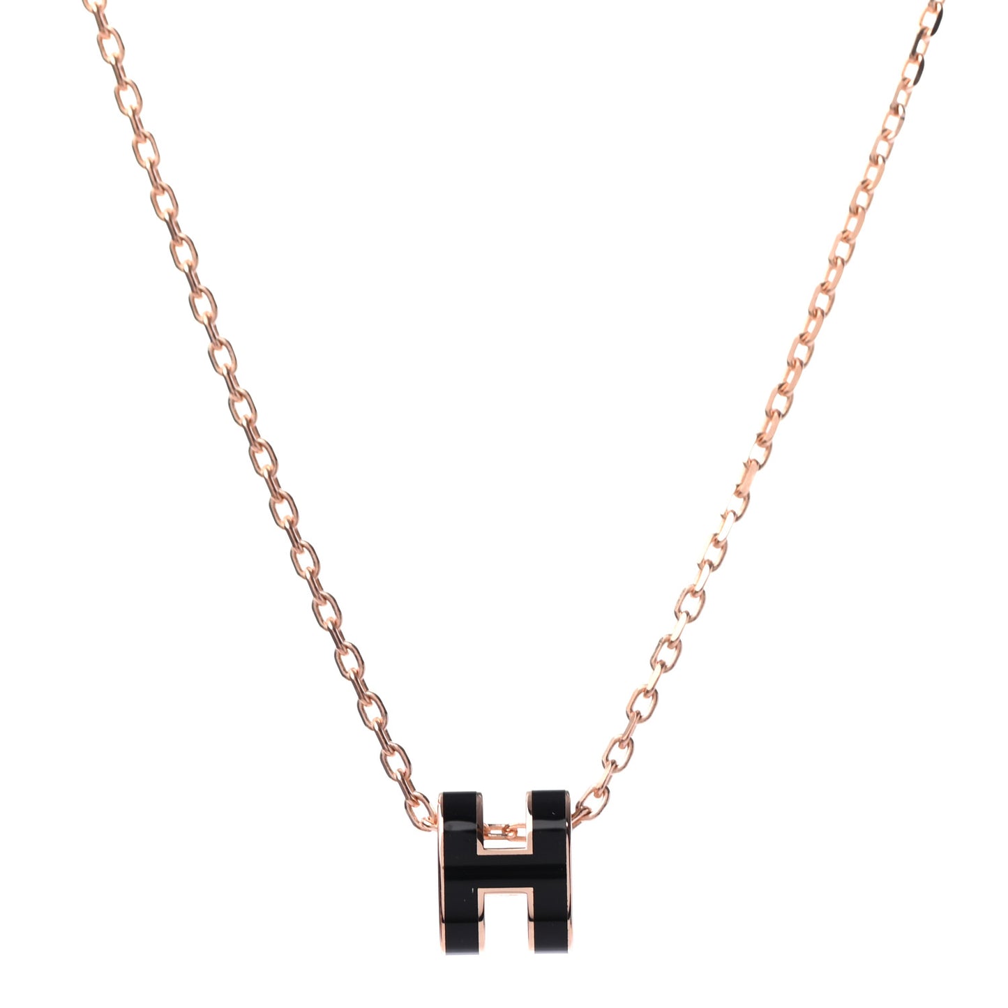 Lacquered Rose Gold Mini Pop H Pendant Necklace Black
