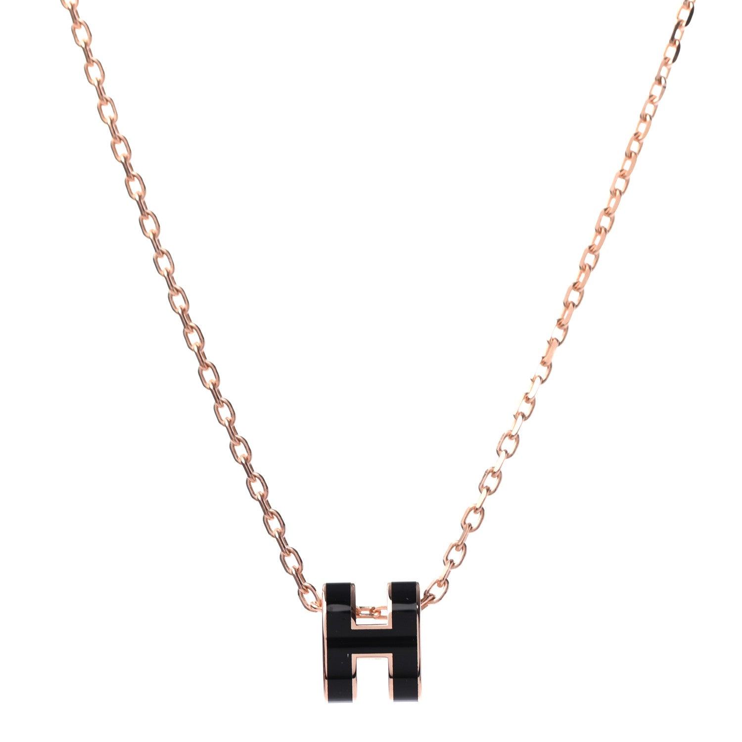 Hermes Lacquered Rose Gold Mini Pop H Pendant Necklace Black 1 of 5