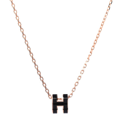 Hermes Lacquered Rose Gold Mini Pop H Pendant Necklace Black 1 of 5