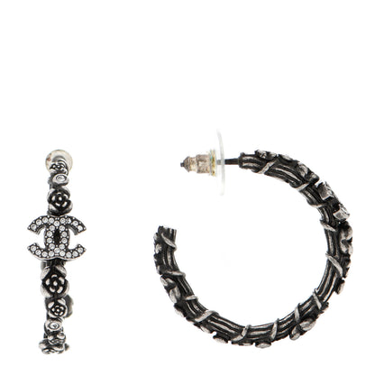 Chanel Crystal Camellia CC Hoop Earrings Ruthenium 1 of 5
