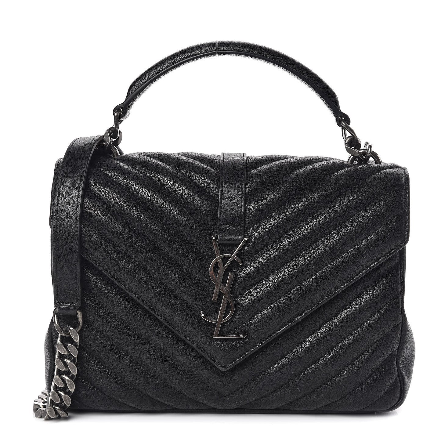 Sheepskin Matelasse Chevron Monogram Medium College Bag Black