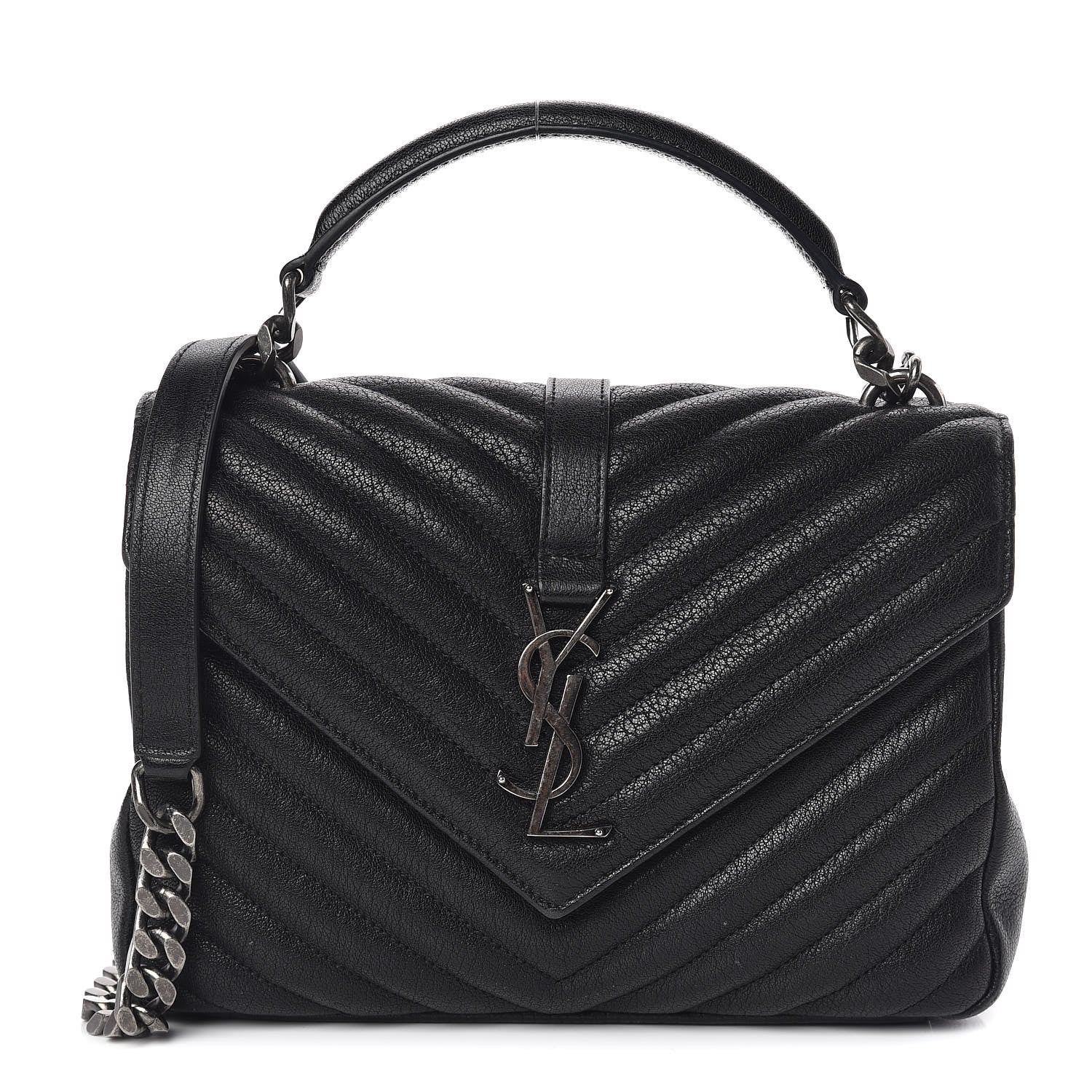 Saint Laurent Sheepskin Matelasse Chevron Monogram Medium College Bag Black 1 of 10