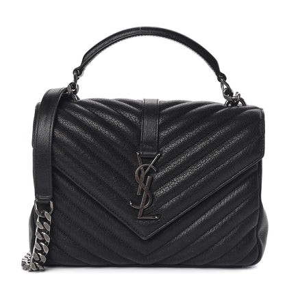 Saint Laurent Sheepskin Matelasse Chevron Monogram Medium College Bag Black 1 of 10