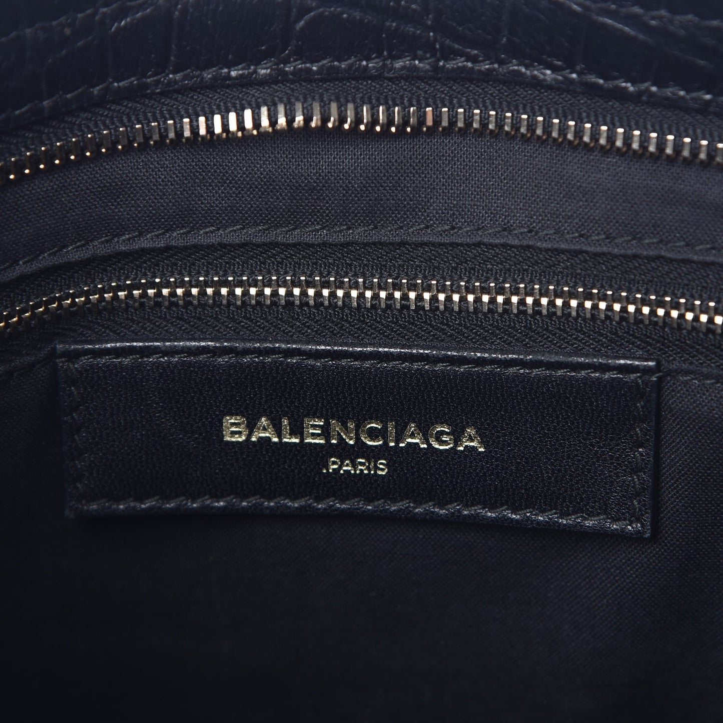 Calfskin Crocodile Embossed Classic Silver Hardware S City Black