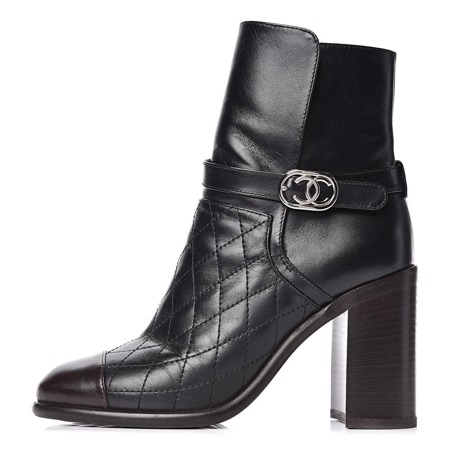 Calfskin Quilted Cap Toe Boots 36.5 Black Brown