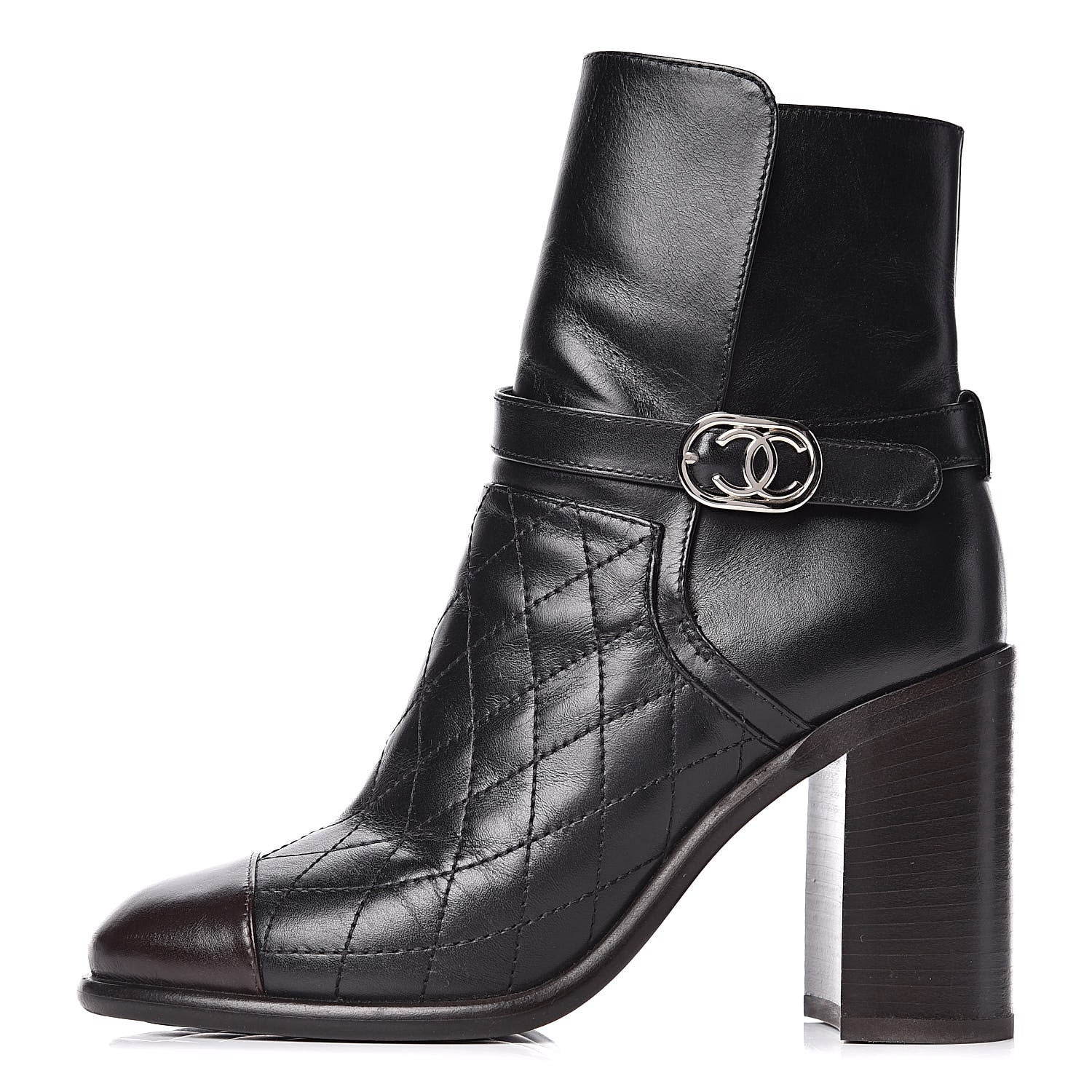 Chanel Calfskin Quilted Cap Toe Boots 36.5 Black Brown 1 of 14