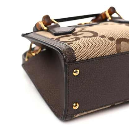 Gucci Monogram Jumbo GG Textured Dollar Calfskin Mini Diana Tote Bag Camel Ebony New Acero 9 of 10