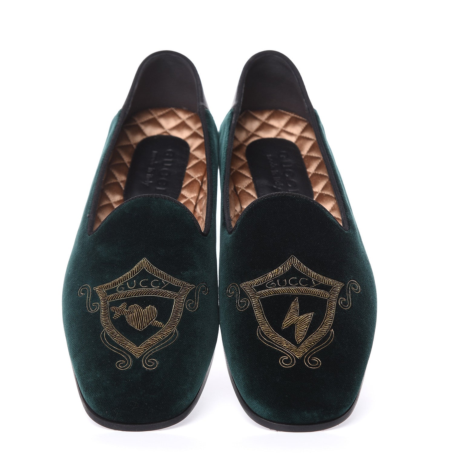 Gucci Velvet Crest Embroidered Mens Loafers 7.5 Green 5 of 9