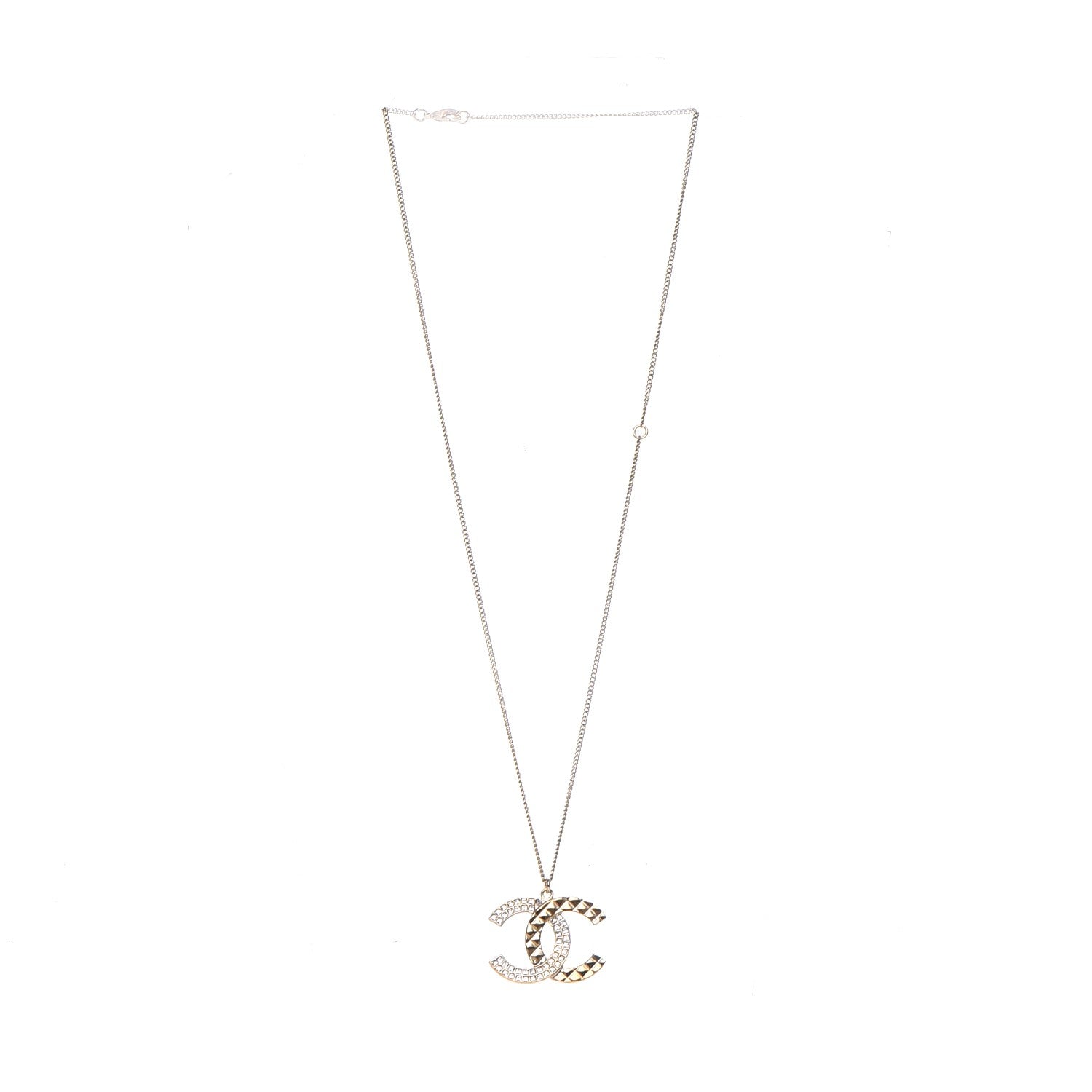 Chanel Baguette Crystal Quilted CC Pendant Necklace Gold 5 of 6