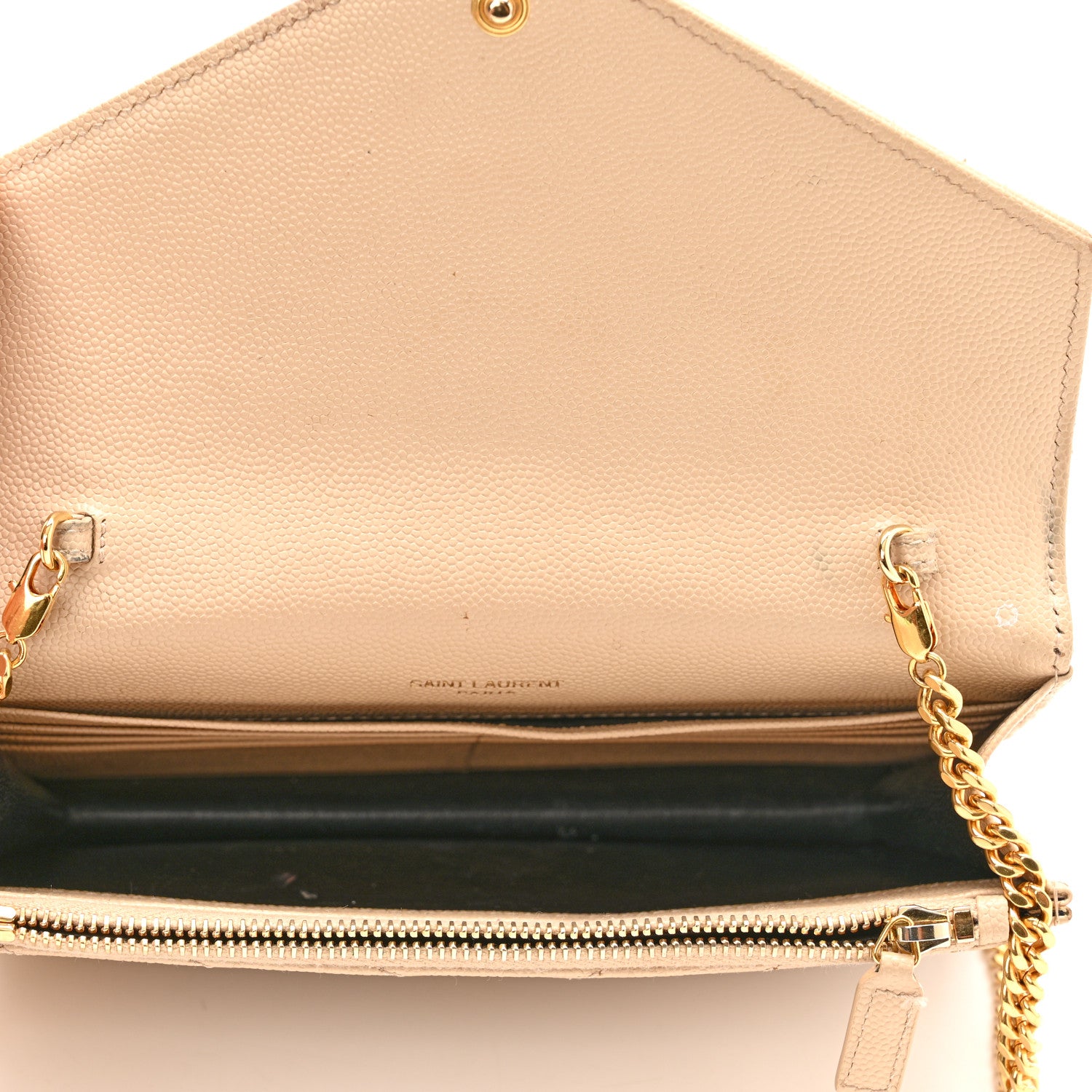 Saint Laurent Grain De Poudre Matelasse Chevron Monogram Envelope Chain Wallet Nude Powder 5 of 15