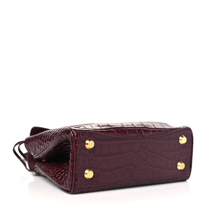 Balenciaga Shiny Calfskin Crocodile Embossed Mini Rodeo Top Handle Handbag Dark Burgundy 4 of 10