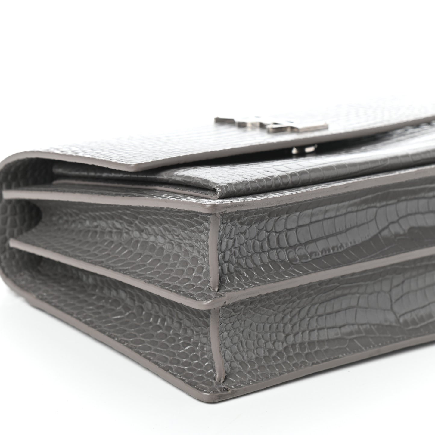 Calfskin Crocodile Embossed Large Monogram Sunset Fog