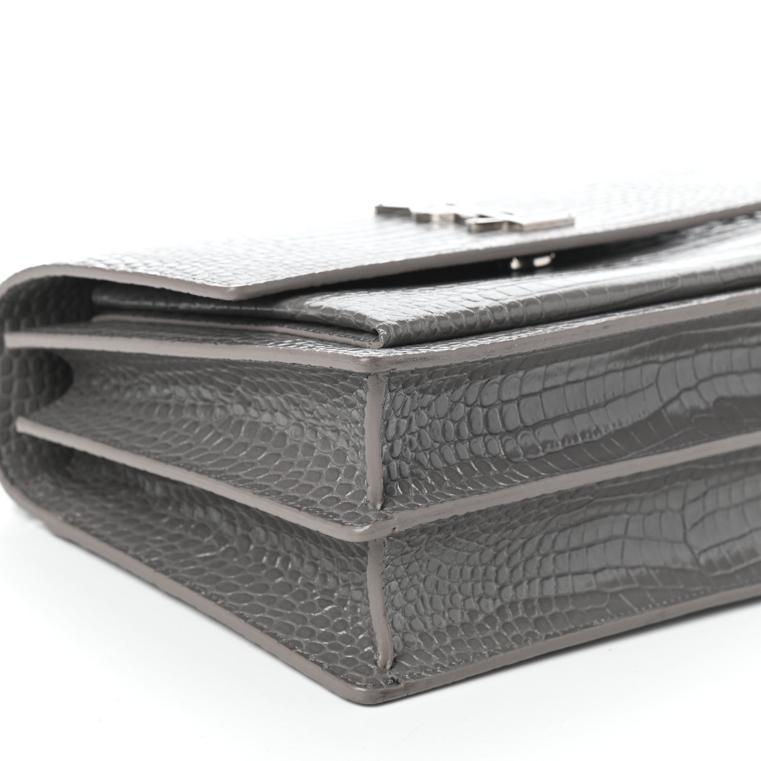 Saint Laurent Calfskin Crocodile Embossed Large Monogram Sunset Fog 8 of 9