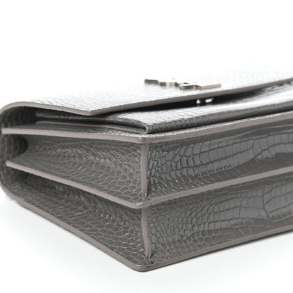 Saint Laurent Calfskin Crocodile Embossed Large Monogram Sunset Fog 8 of 9