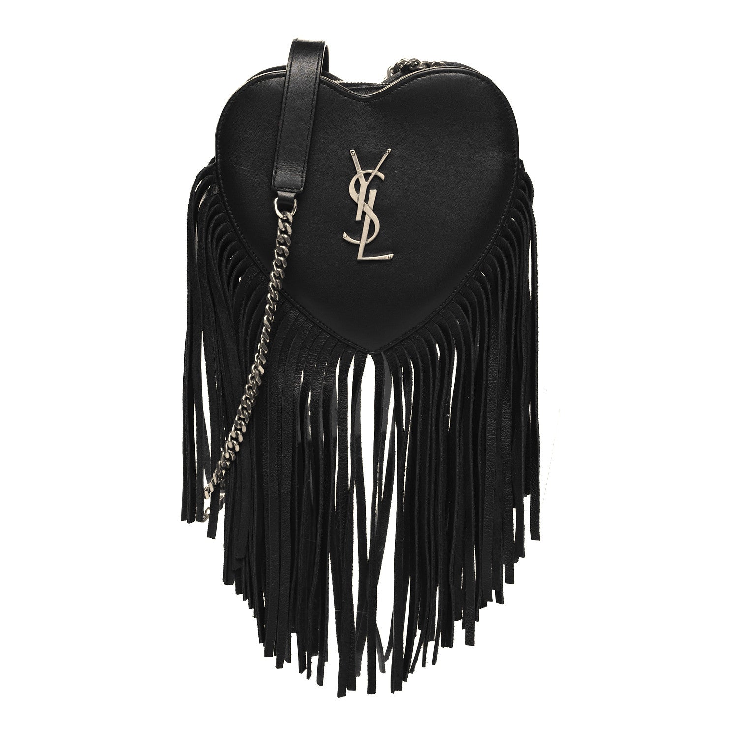 Saint Laurent Calfskin Fringe Small Monogram Love Shoulder Bag Black 1 of 10