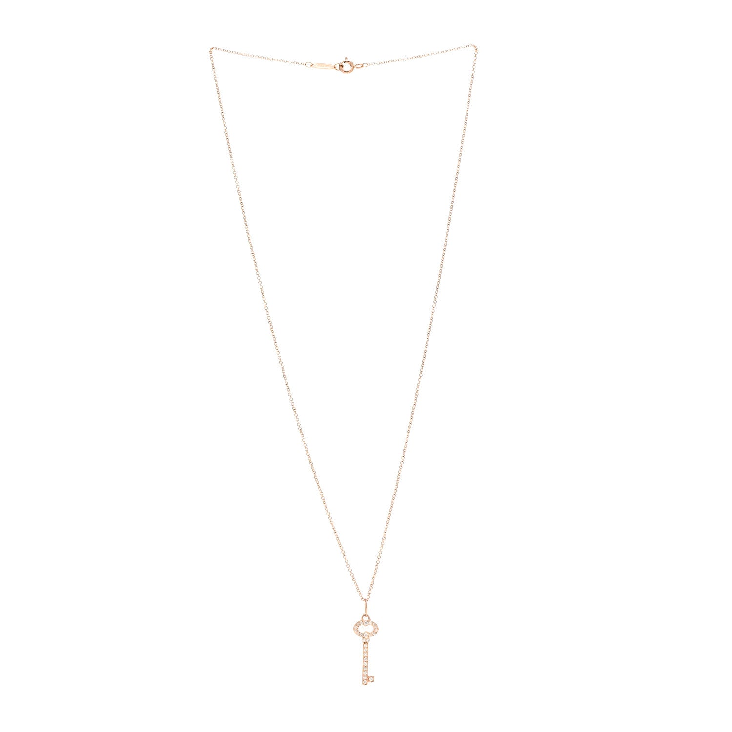 Tiffany 18K Rose Gold Diamond Mini Vintage Oval Key Pendant Necklace 3 of 6