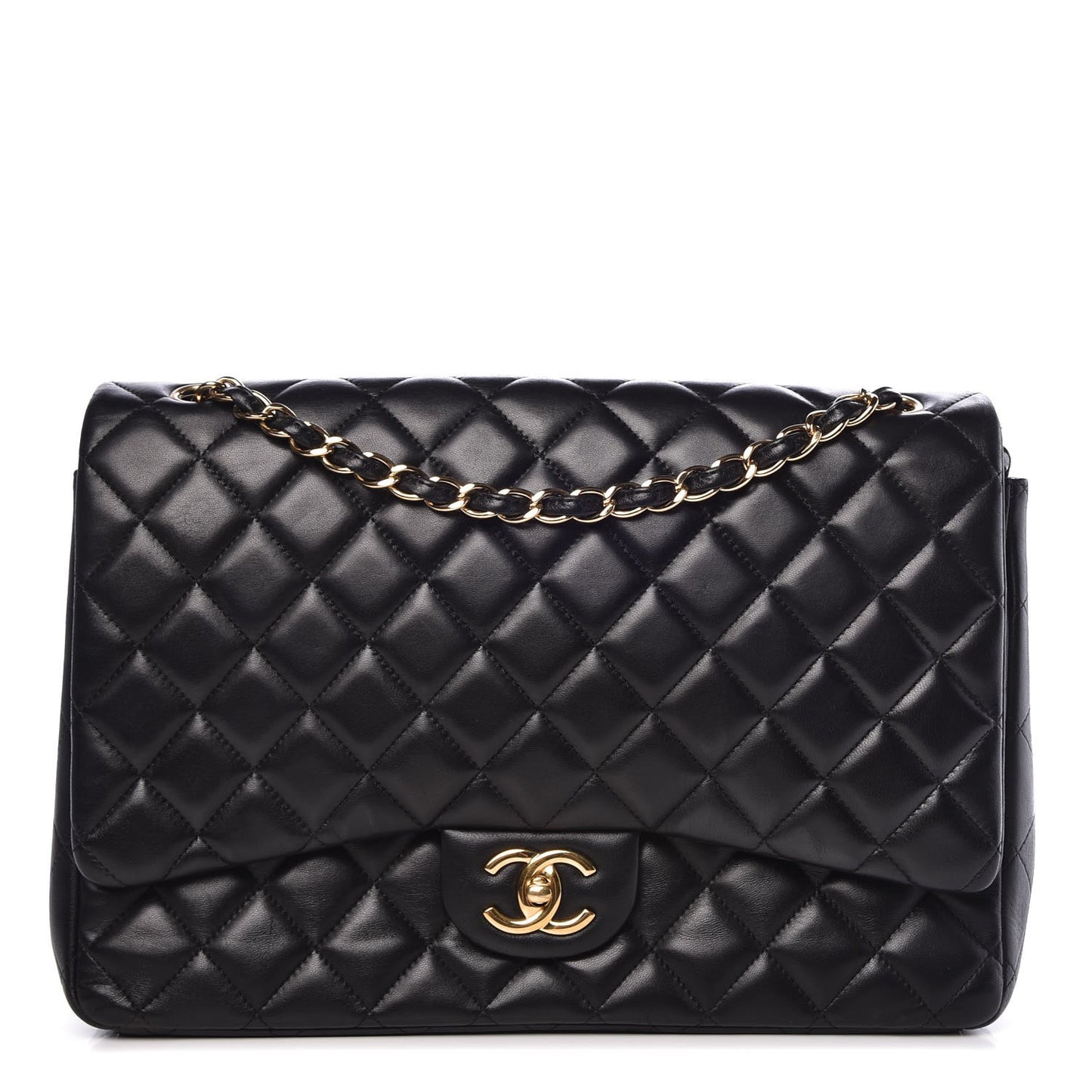 Lambskin Quilted Maxi Double Flap Black