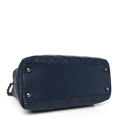 Chanel Calfskin Tweed Quilted Small Tote Navy Multicolor 4 of 12