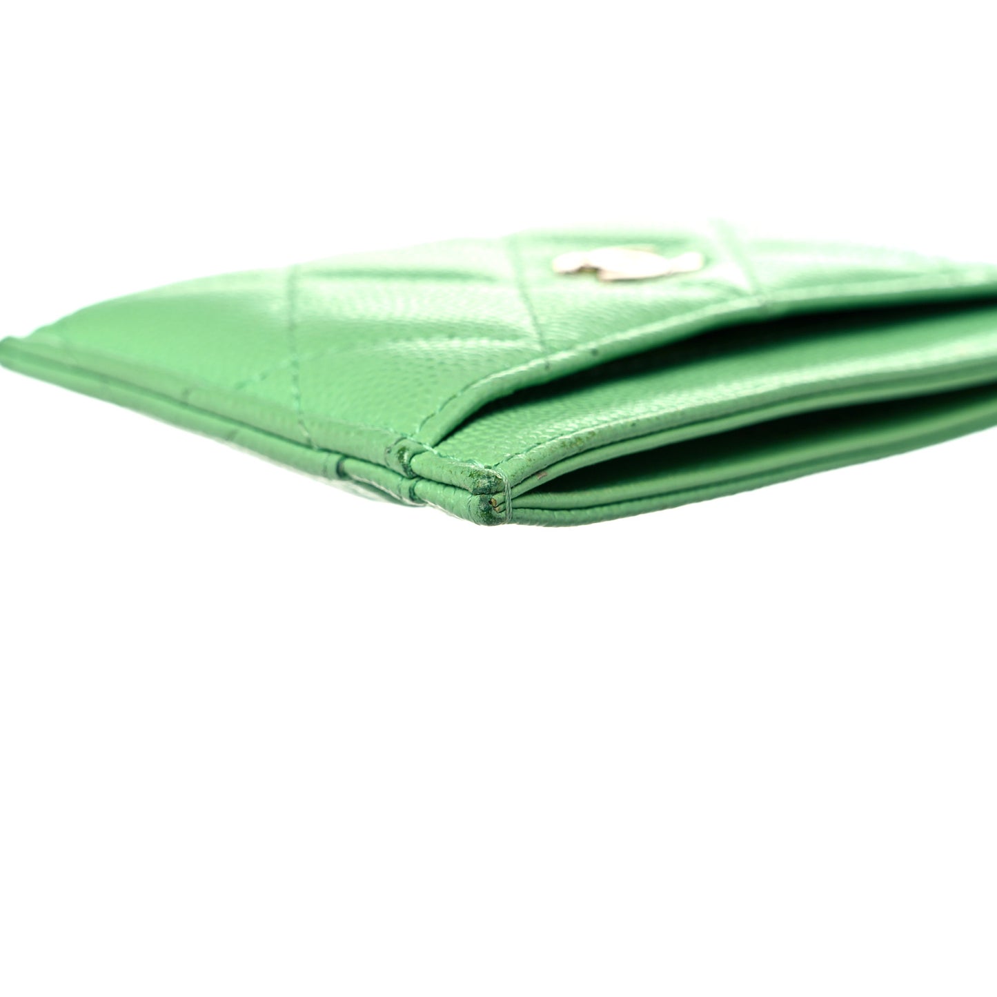 Caviar Quilted Card Holder Green