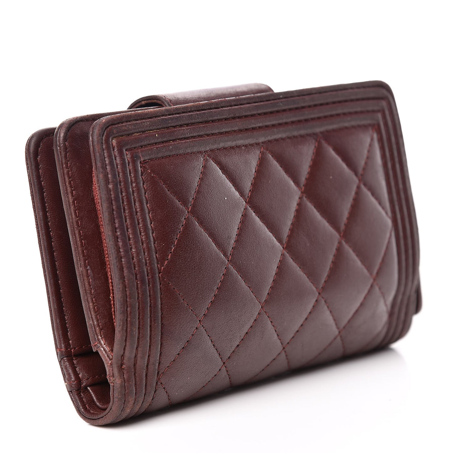 Lambskin Quilted Boy Zipped Pocket Wallet Burgundy