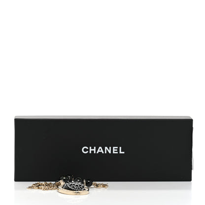Chanel Metal Crystal Bead Scarab CC Pendant Necklace Black 7 of 7