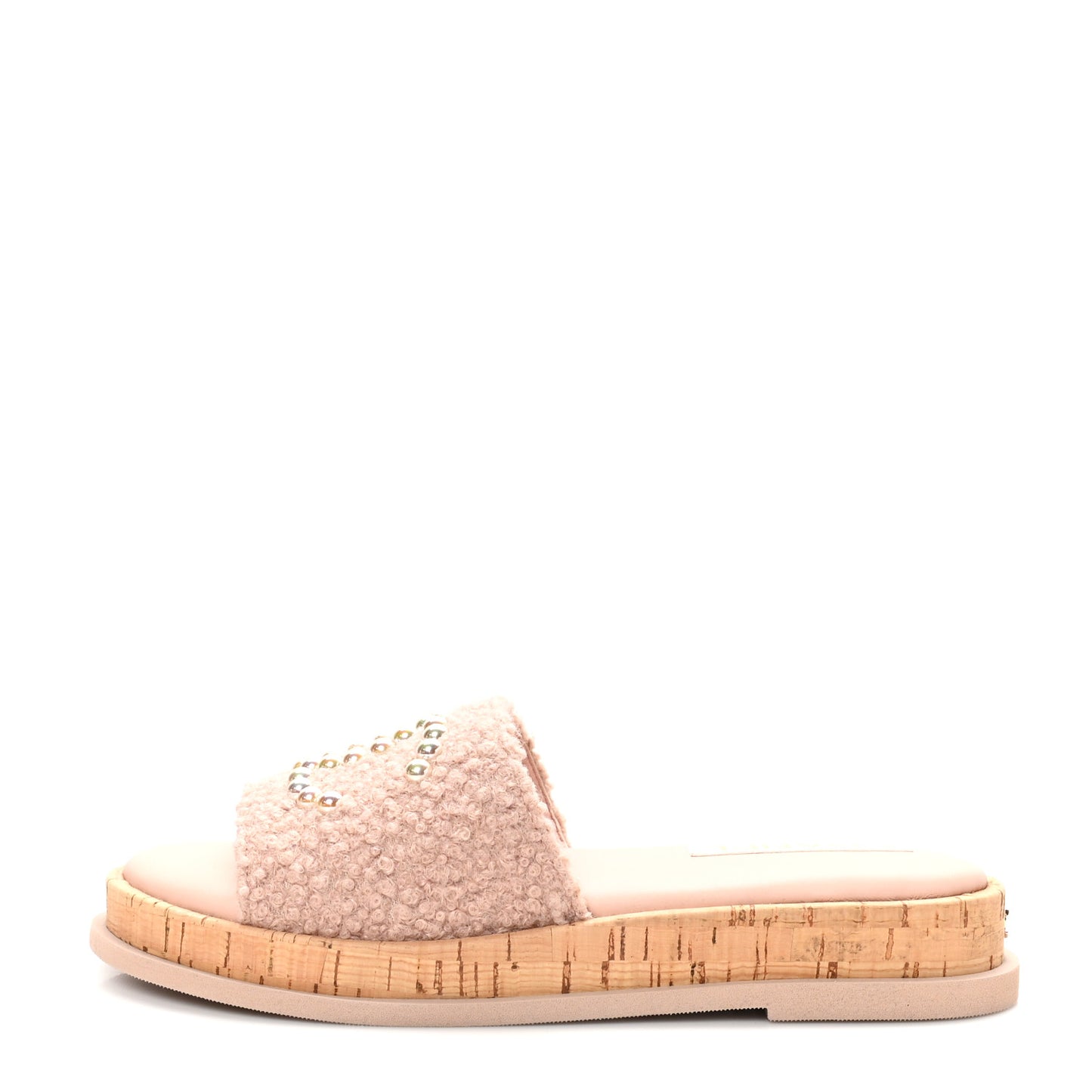 Fabric Pearl Cork CC Slip On Sandals 39 Pink