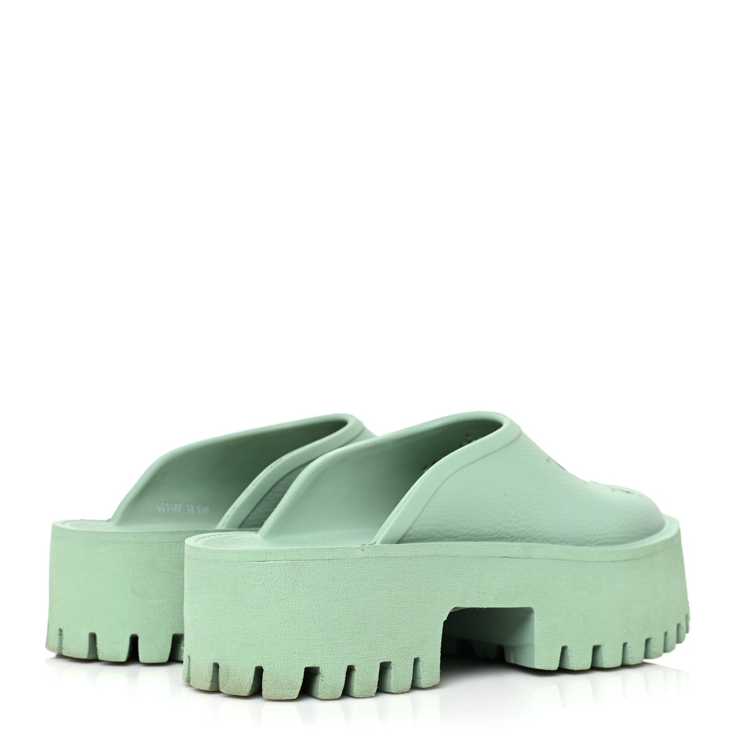 Rubber GG Monogram Perforated Elea Platform 55mm Lug Sole Sandals 38 Pacific Green
