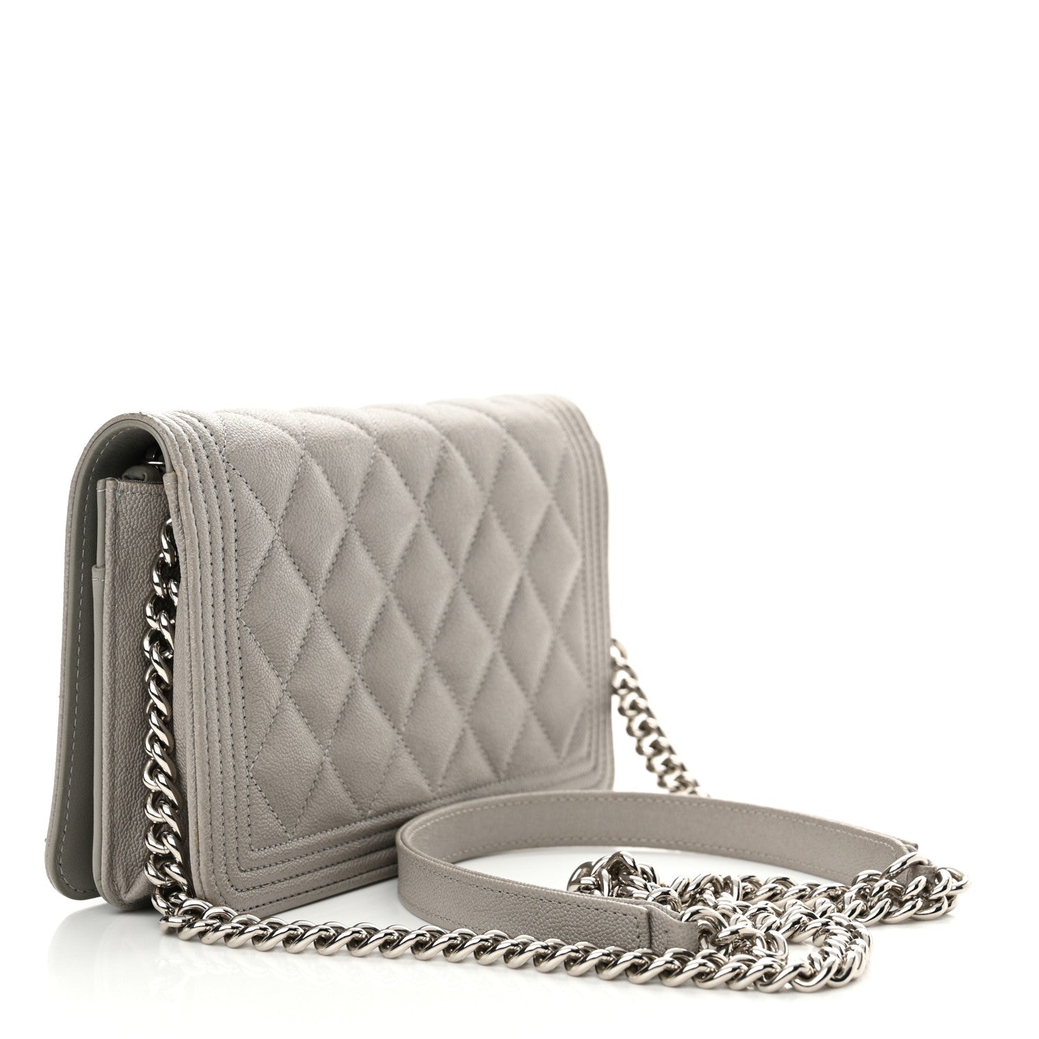 Chanel Caviar Quilted Boy Wallet On Chain WOC Grey 3 of 16