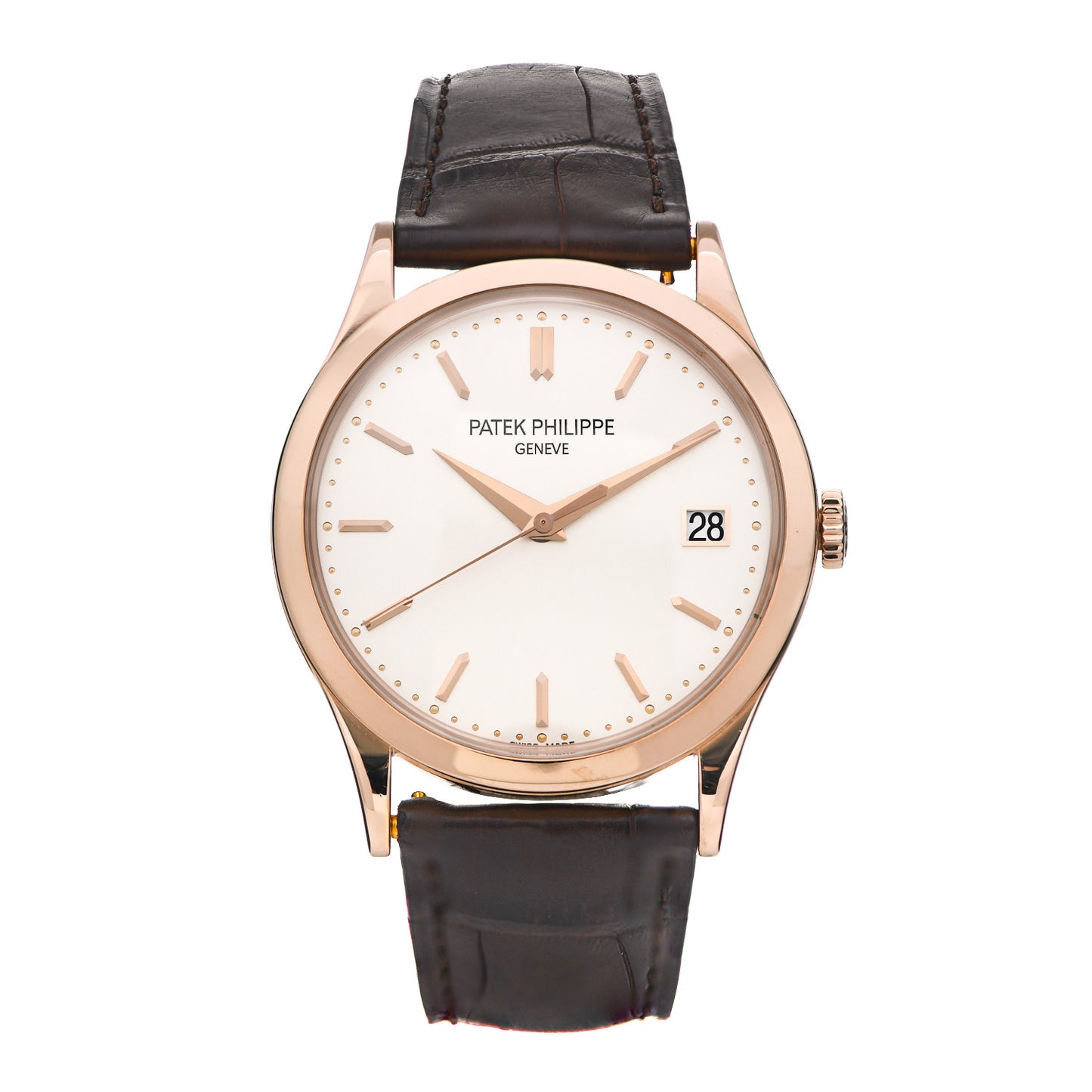 18K Rose Gold Alligator 38mm Calatrava Automatic Watch 5296R-010