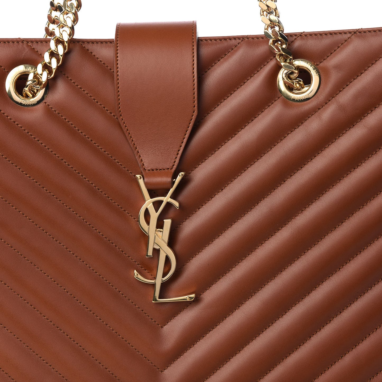 Smooth Calfskin Matelasse Chevron Large Monogram Shopping Bag Brown