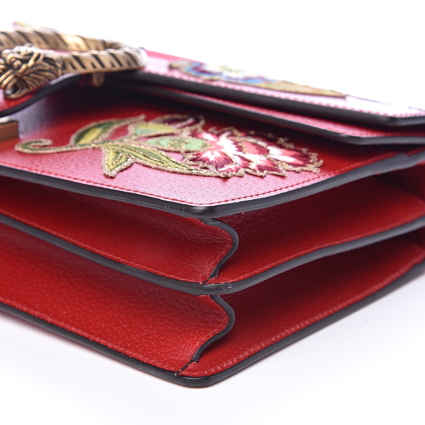 Calfskin Web Floral Embroidered Small Dionysus Shoulder Bag Hibiscus Red