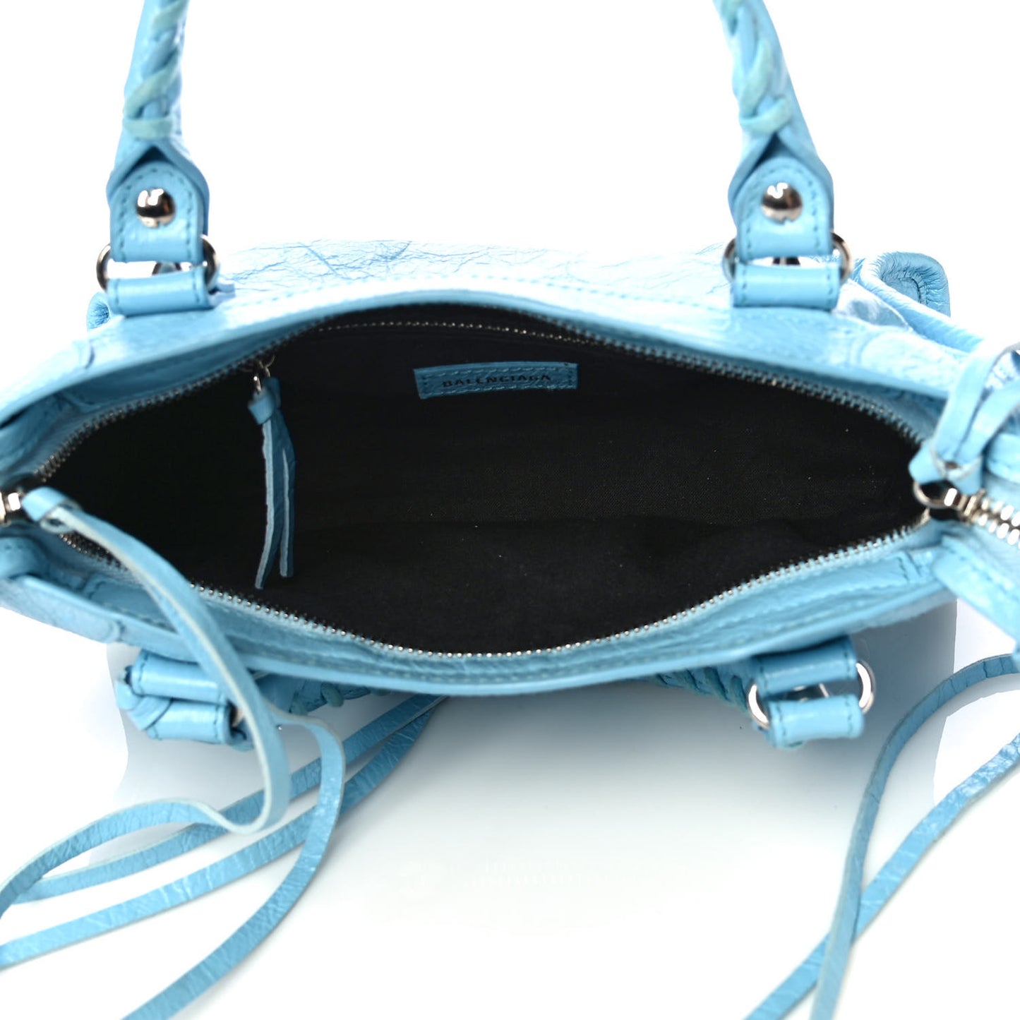 Agneau Classic Silver Hardware Mini City Logo Strap Baby Blue Black