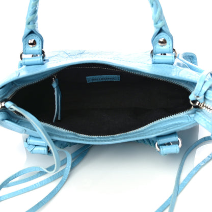 Balenciaga Agneau Classic Silver Hardware Mini City Logo Strap Baby Blue Black 4 of 11