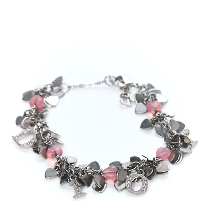 Christian Dior Metal Resin Crystal Rose Heart Charm Bracelet Pink 1 of 2