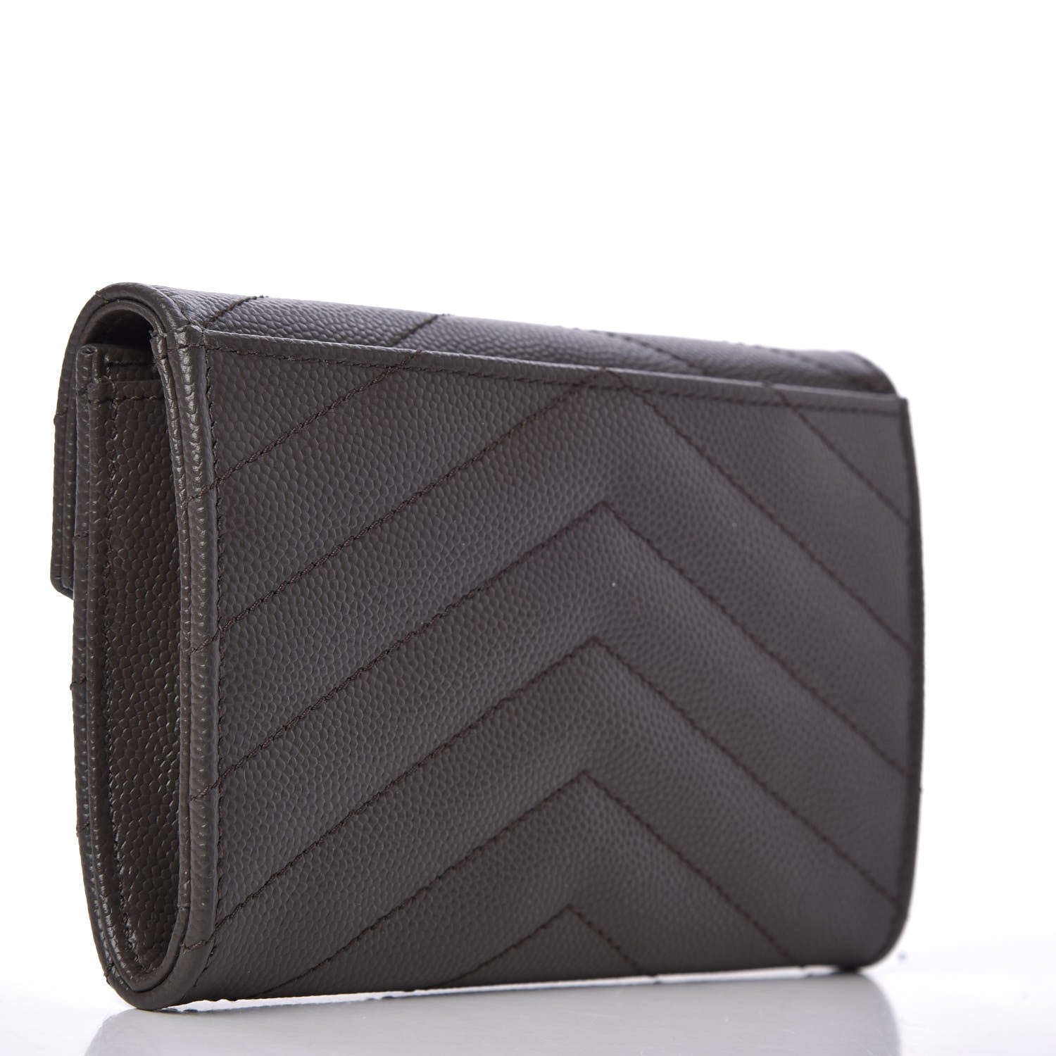 Saint Laurent Grain De Poudre Matelasse Chevron Small Monogram Envelope Wallet Earth 3 of 7